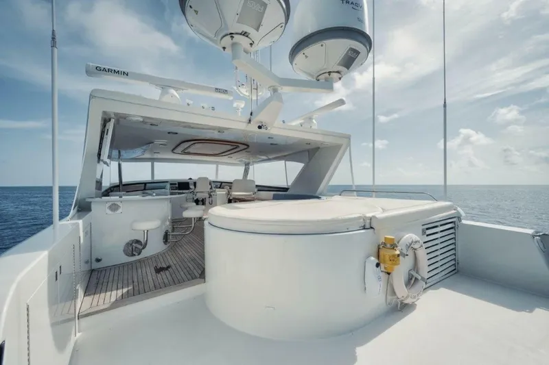 Slide: The Image of Luxurious 2002 Westport 112 yacht deck with navigation equipment and ocean view. - 40