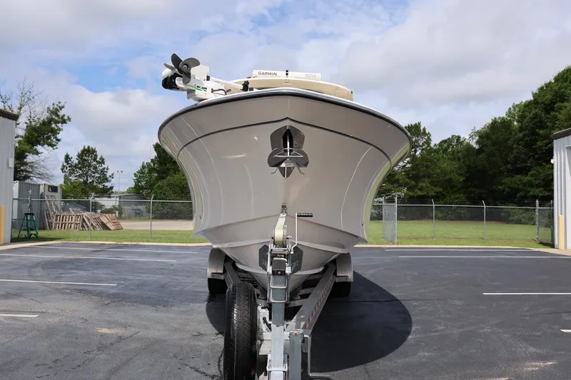 Slide: The Image of 2020 Grady-White Canyon 336 boat on trailer, parked outdoors. - 6
