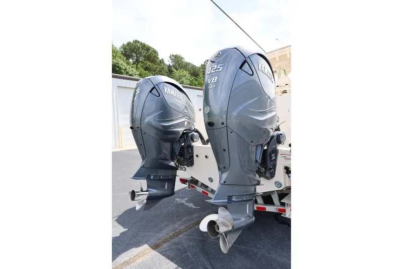 Slide: The Image of Twin Yamaha 425 V8 outboard engines on a 2020 Grady-White Canyon 336 boat. - 7