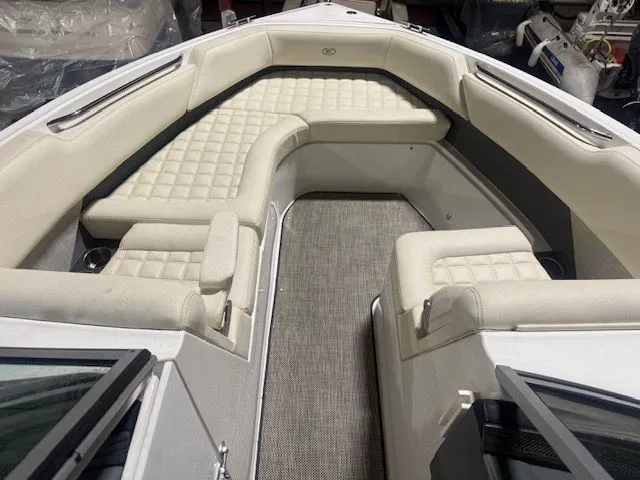Slide: The Image of Interior of a 2017 Cobalt R7 boat with cushioned seating. - 3