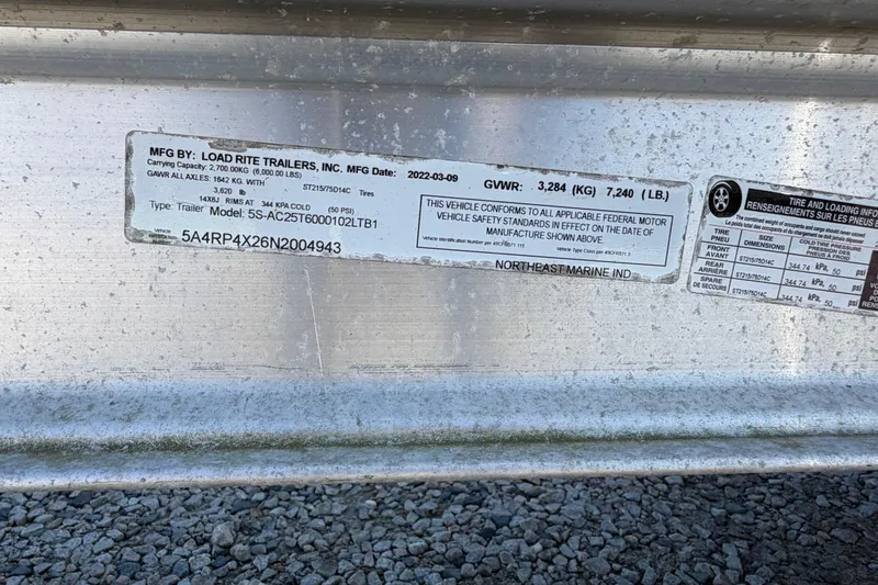 Slide: The Image of Label on Load Rite trailer, manufactured in 2022, showing specifications and compliance details. - 21