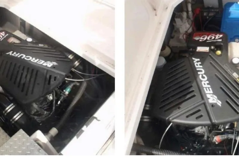 Slide: The Image of Engine compartment of a 2006 Regal Commodore 3560 IO with Mercury engines. - 35