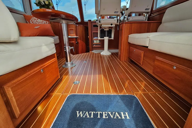 Slide: The Image of Luxurious interior of 2015 Sabre 42 Salon Express yacht with elegant wood flooring. - 23