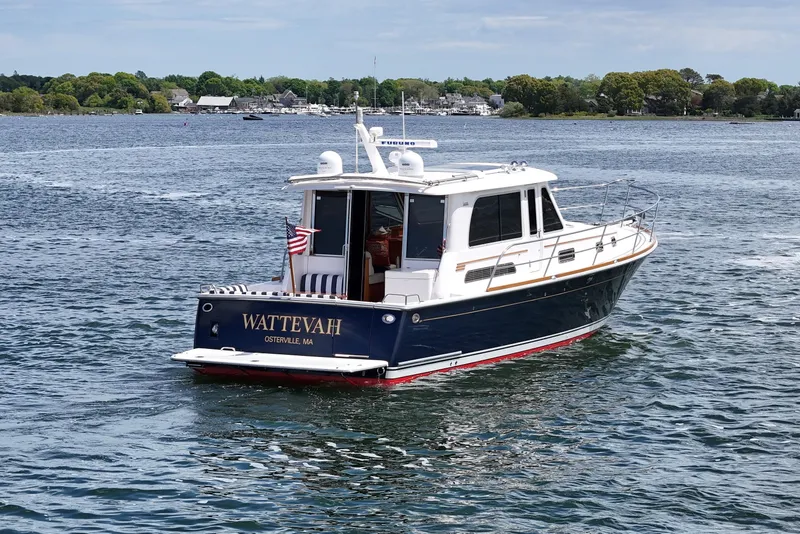Slide: The Image of 2015 Sabre 42 Salon Express yacht on calm waters near Osterville, MA. - 4