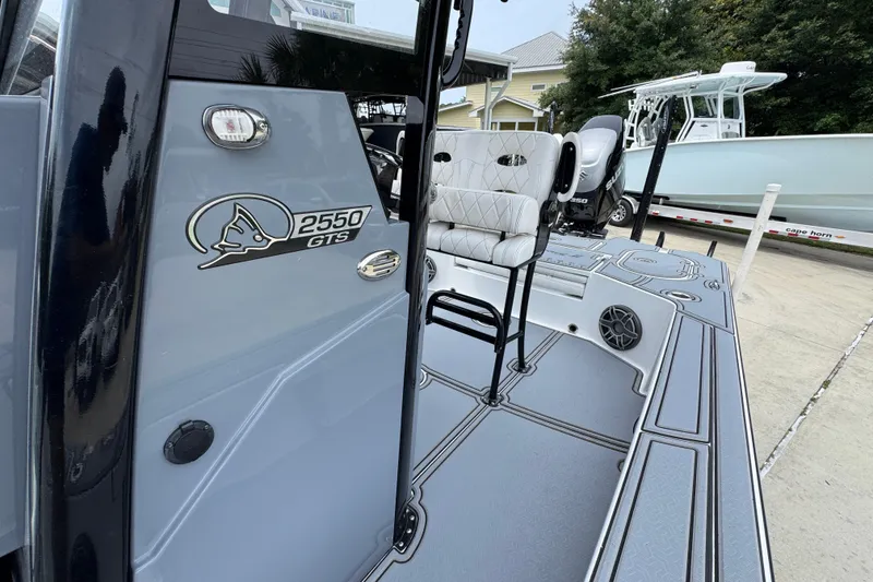 Slide: The Image of 2023 Blazer 2550 GTS boat with sleek design and comfortable seating on display. - 23