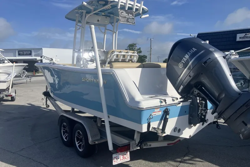 Slide: The Image of 2019 Sportsman Heritage 231 Center Console boat with Yamaha engine on trailer. - 4