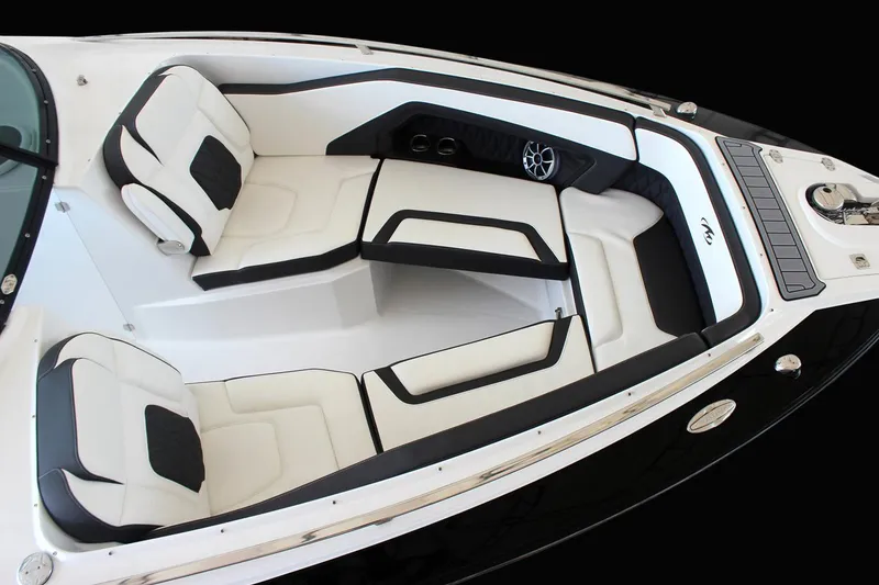 Slide: The Image of Manufacturer Provided Image: 2017 Monterey 298SS Super Sport boat interior with black and white seating. - 5