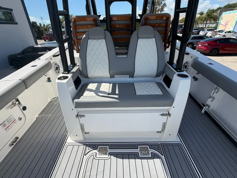 Slide: The Image of Interior of the 2024 Everglades 335 Center Console boat. - 20
