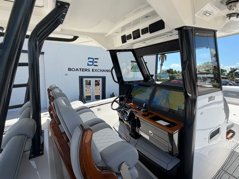 Slide: The Image of Interior view of 2024 Everglades 335 Center Console boat. - 29