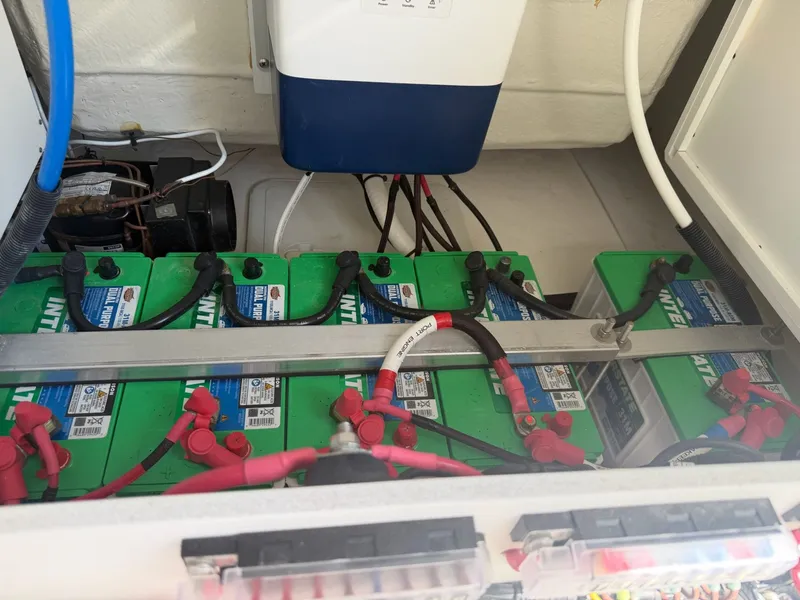 Slide: The Image of Batteries in 2024 Everglades 335 Center Console boat. - 45