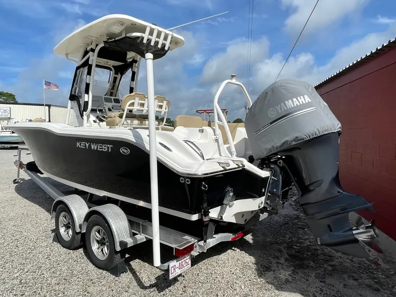Slide: The Image of 2017 Key West 239 FS boat with Yamaha engine on trailer. - 3