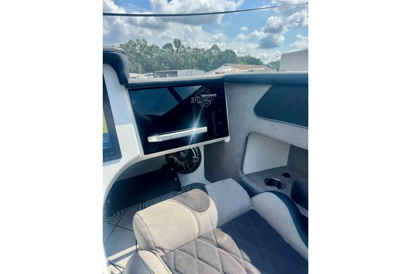 Slide: The Image of Interior of 2024 Fountain 34 Thundercat boat, featuring sleek design and comfortable seating. - 10