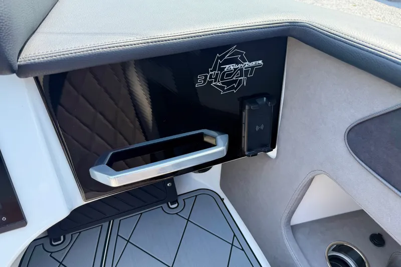 Slide: The Image of Interior detail of 2024 Fountain 34 Thundercat boat, featuring sleek design and modern accents. - 44