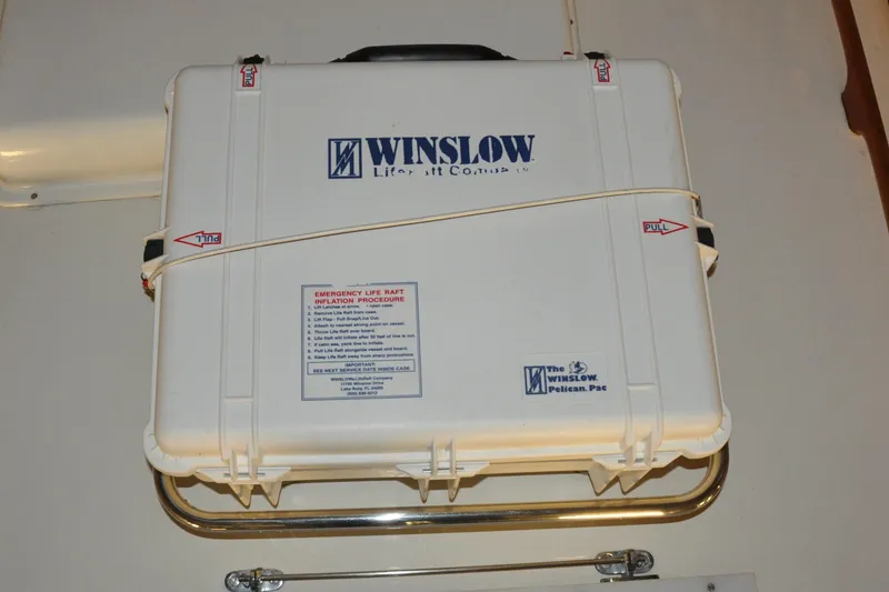 Slide: The Image of Winslow life raft case on 1970 Hinckley Bermuda 40 yacht, mounted securely. - 16
