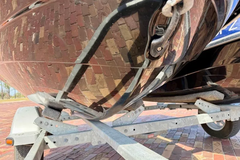 Slide: The Image of 2019 Yamaha WAVERUNNER VX DELUXE HO on trailer, reflecting brick pavement. - 2