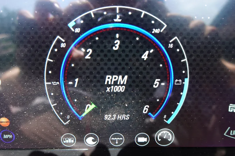 Slide: The Image of Tachometer display of 2024 Malibu Wakesetter 23 MXZ showing RPM and engine hours. - 17