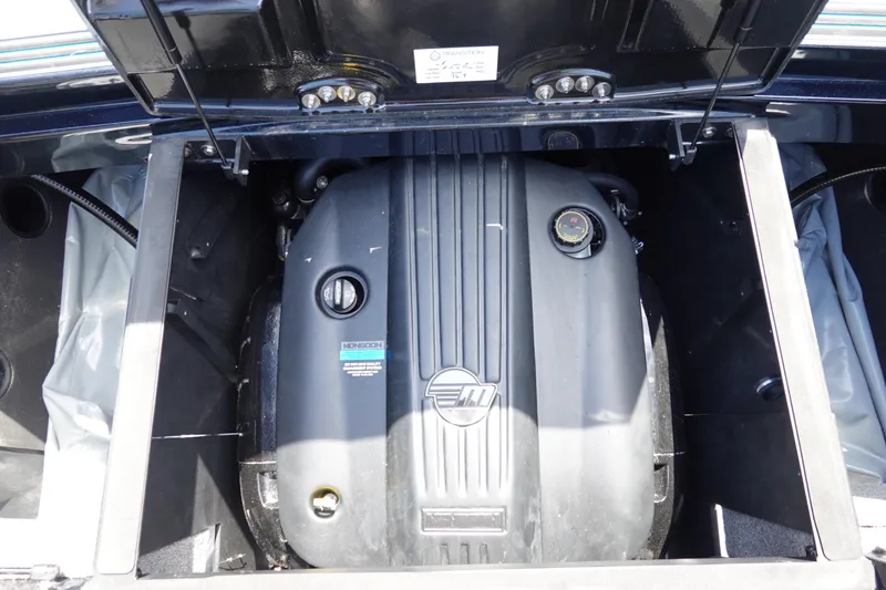 Slide: The Image of 2024 Malibu Wakesetter 23 MXZ engine compartment showcasing Monsoon engine. - 42
