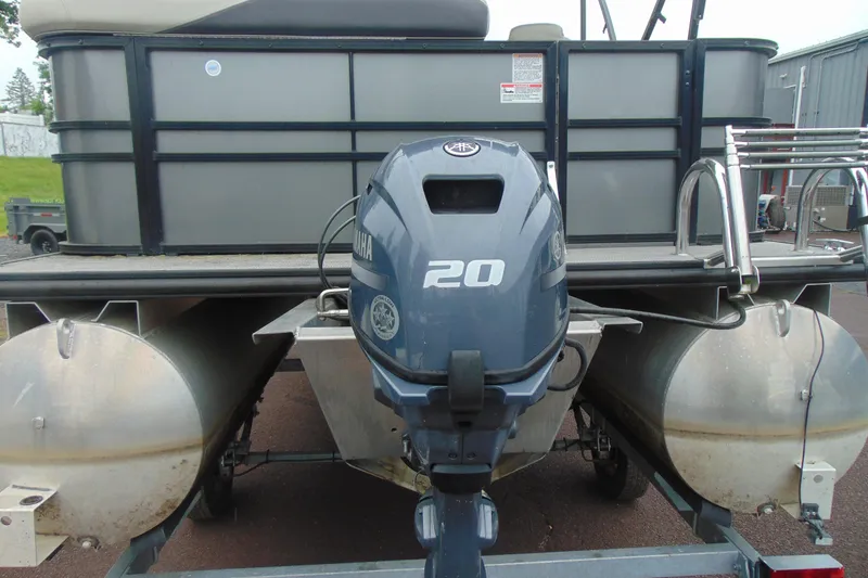 Slide: The Image of 2020 Sylvan Mirage 8520 Cruise pontoon boat with Yamaha 20 horsepower outboard motor. - 3