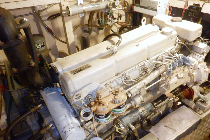 Slide: The Image of Engine room of a 1980 Grand Banks 49 Classic yacht. - 46