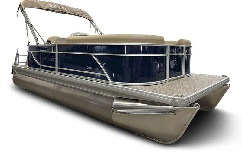 The Image of 2026 Godfrey EX 1880 CX pontoon boat with beige canopy and sleek design. - 1
