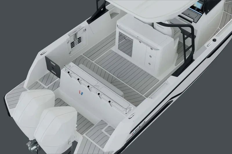 Slide: The Image of Manufacturer Provided Image: 2026 Wellcraft 28 Explorer boat interior with dual engines and sleek design. - 4