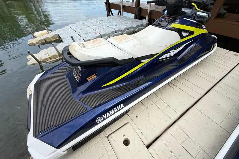 Slide: The Image of 2020 Yamaha WaveRunner VX Deluxe on dock, featuring sleek design and vibrant colors. - 14