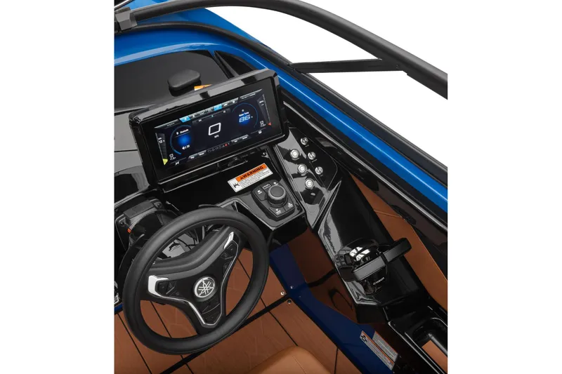 Slide: The Image of 2026 Yamaha Boats 255XD dashboard with steering wheel and digital display. - 36