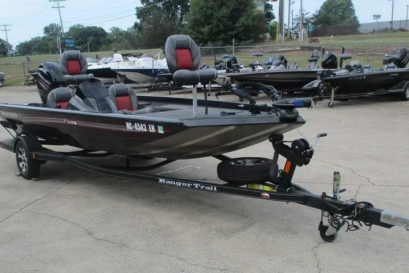 Slide: The Image of 2018 Ranger RT178 fishing boat on trailer in outdoor lot. - 6