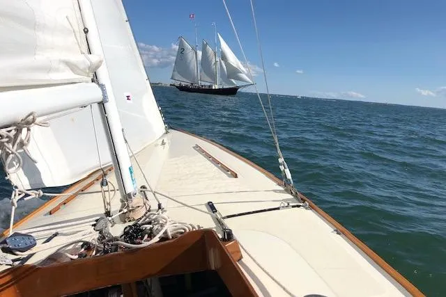 Slide: The Image of Sailing on a 1963 Cape Cod Shipbuilding Shields boat with another sailboat in the distance. - 2