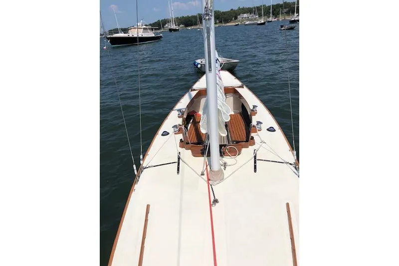 Slide: The Image of Sailboat on water, Cape Cod Shipbuilding Shields model, 1963, with wooden deck details. - 28