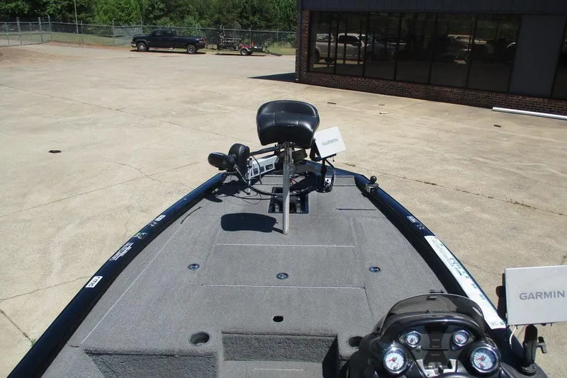 Slide: The Image of 2019 Tracker Pro Team 195 TXW boat with Garmin equipment on deck. - 2