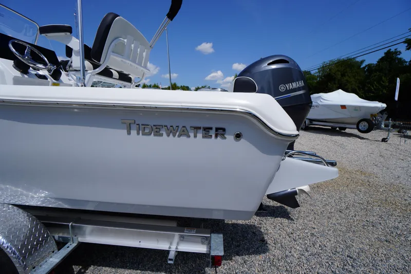 Slide: The Image of 2025 Tidewater 198 CC Adventure boat with Yamaha engine on a trailer. - 2