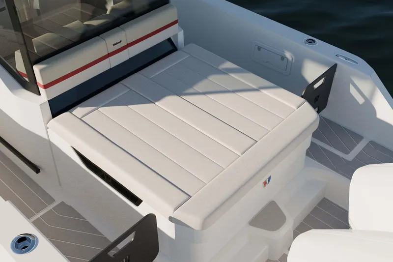 Slide: The Image of Manufacturer Provided Image: 2026 Wellcraft 28 Explorer boat interior with cushioned seating and modern design. - 2