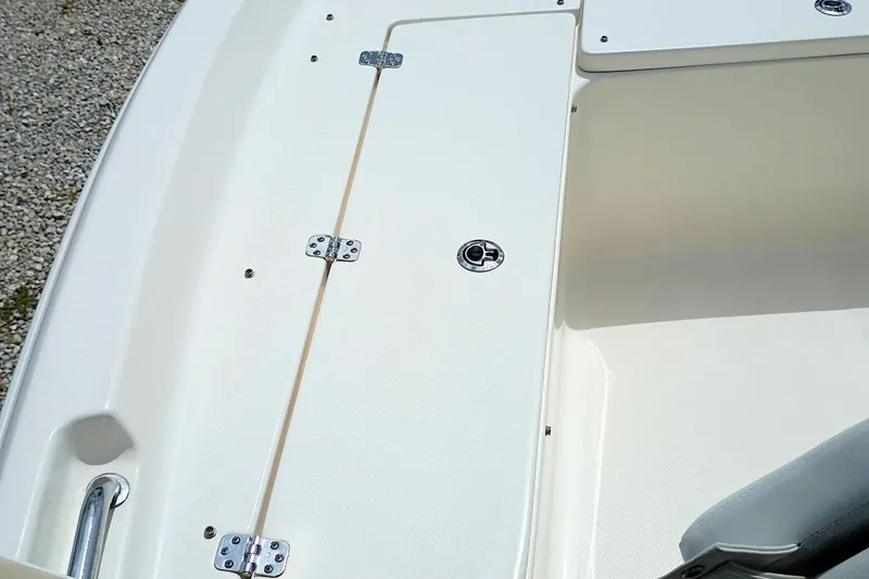 Slide: The Image of 2023 Bulls Bay 2200 boat deck with storage compartment and stainless steel hardware. - 38