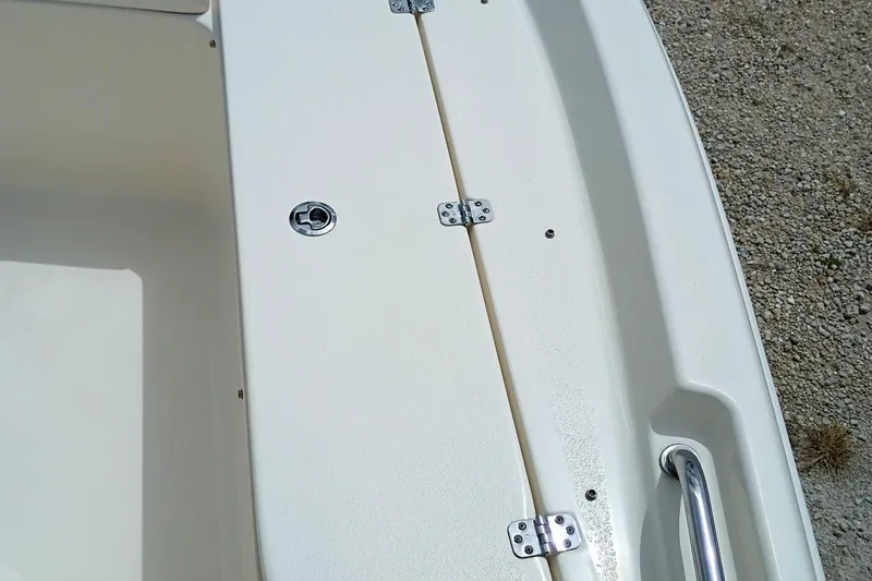 Slide: The Image of 2023 Bulls Bay 2200 boat deck with hinges and handle detail. - 42