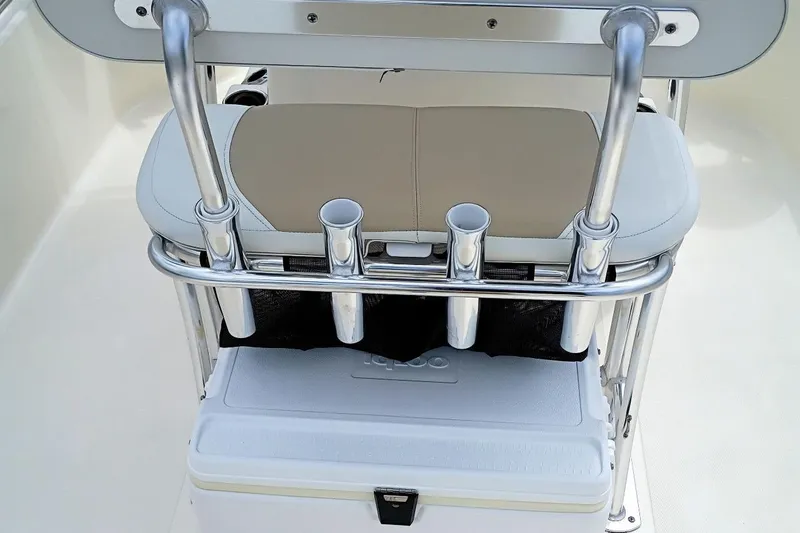 Slide: The Image of 2023 Bulls Bay 2200 boat seat with rod holders and cooler storage. - 6