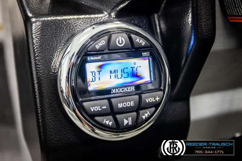 Slide: The Image of Close-up of a Kicker Bluetooth audio system in a 2023 Lund 1875 Tyee boat. - 38