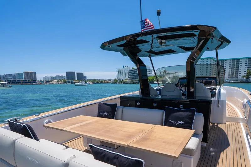 Slide: The Image of 2020 Pardo Yachts 38 on water, featuring sleek design and spacious deck. - 2