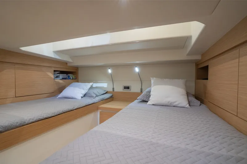 Slide: The Image of Interior cabin of 2020 Pardo Yachts 38 with twin beds and modern lighting. - 20