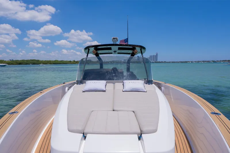 Slide: The Image of Luxury Pardo Yachts 38, 2020 model, cruising on clear blue waters under a sunny sky. - 23
