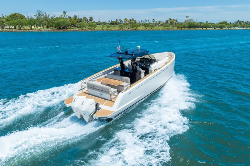 Slide: The Image of 2020 Pardo Yachts 38 cruising on blue waters, showcasing sleek design and powerful engines. - 25