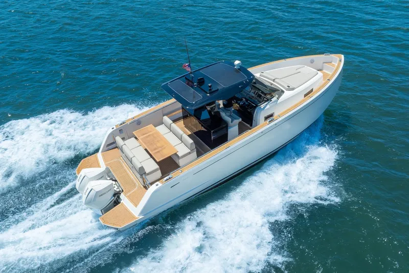 Slide: The Image of 2020 Pardo Yachts 38 cruising on open water, showcasing sleek design and luxury features. - 27