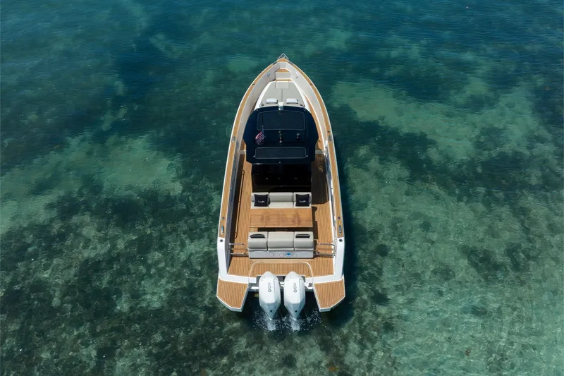 Slide: The Image of Aerial view of 2020 Pardo Yachts 38 on clear turquoise water. - 29