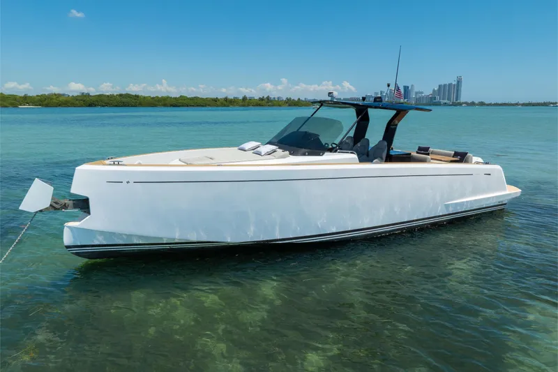 Slide: The Image of 2020 Pardo Yachts 38 in clear blue water, showcasing sleek design and luxury. - 34