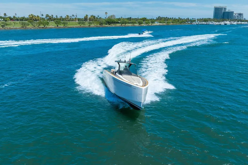 Slide: The Image of 2020 Pardo Yachts 38 cruising on blue ocean near coastline. - 9