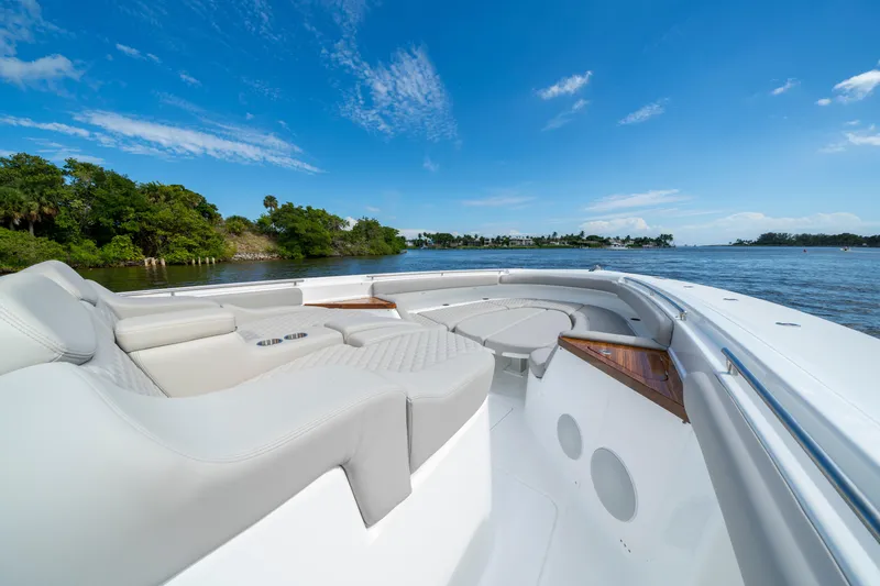 Slide: The Image of Luxurious 2027 HCB 65 Estrella boat interior with scenic water view. - 19