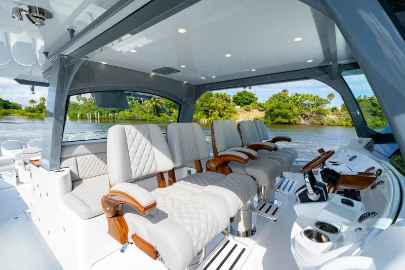 Slide: The Image of Luxurious interior of 2027 HCB 65 Estrella yacht with plush seating and modern design. - 51