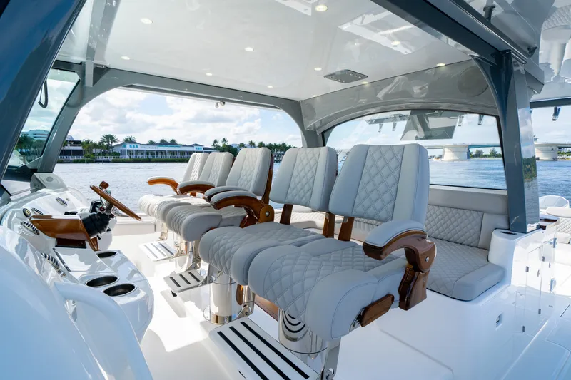 Slide: The Image of Luxurious interior of 2027 HCB 65 Estrella yacht with plush seating and modern design. - 52