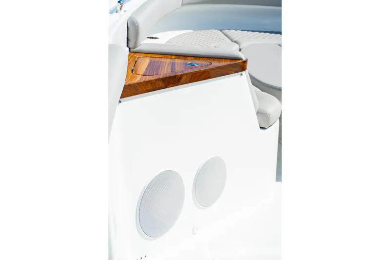 Slide: The Image of Luxurious interior of 2027 HCB 65 Estrella boat with elegant seating and wood accents. - 76