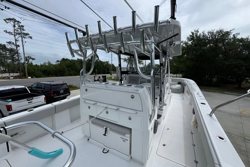 Slide: The Image of 2020 Invincible 35 Catamaran with sleek design and spacious deck layout. - 39
